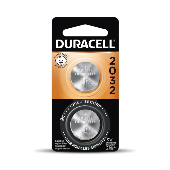 DURACELL® DL2032B2PK Coin Battery, Lithium, 2032, 225 mAh, 3 V Nominal