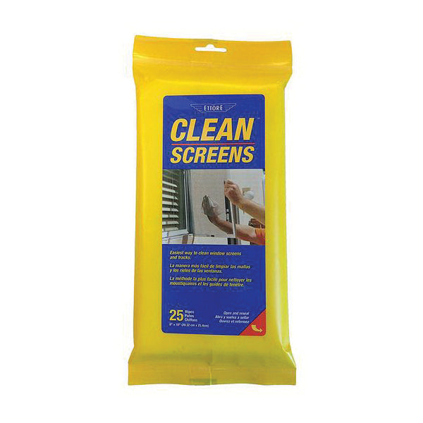 ETTORE® 30155 Clean Screen Wipes, 8 in W, 10 in L, Unscented, 25 Count, Pack