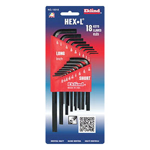 Eklind® Hex-L® 10018 Hex-Key Set With Holder, System of Measurement: Imperial, Alloy Steel, Black Oxide, 18 -Piece