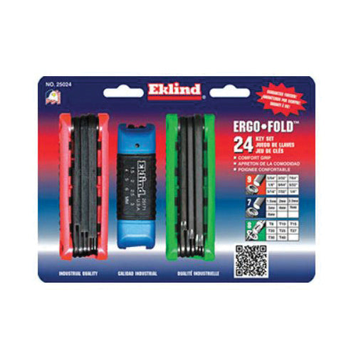 Eklind® 25024 Combination Fold-Up Hex-Key Set, System of Measurement: Imperial, Metric, Alloy Steel, Black Oxide