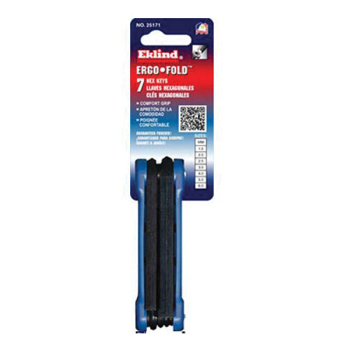 Eklind® 25171 Fold-Up Hex-Key Set, System of Measurement: Metric, 1.5 mm, 2 mm, 2.5 mm, 3 mm, 4 mm, 5 mm, 6 mm Tip