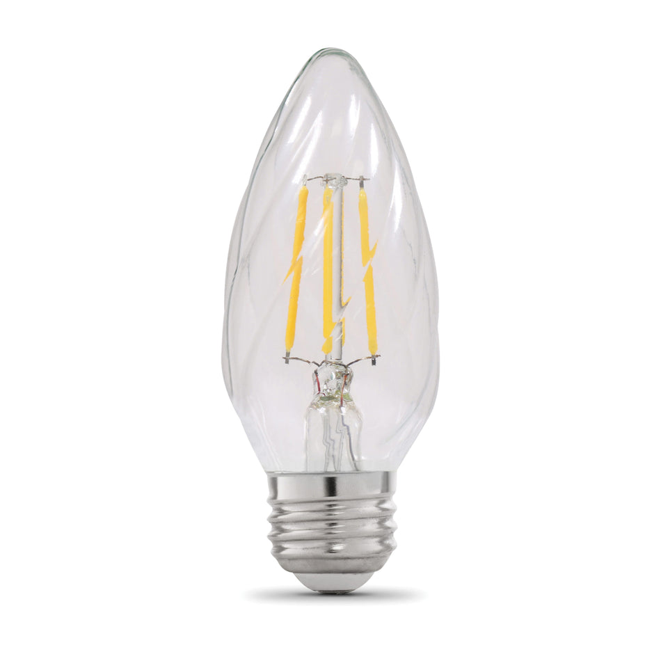 FEIT Electric CFC60/927CA/FIL/6 Flame Tip LED Bulb, 5.5 W, Candle Angular, Candelabra, Clear, 2700 K, 500 Lumens