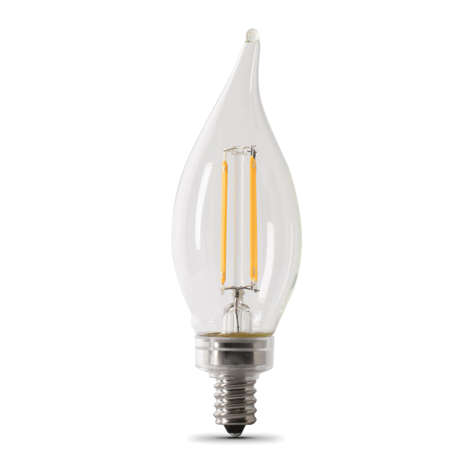 FEIT Electric CFC40/927CA/FIL/6 Flame Tip LED Bulb, 3.3 W, Bulged, Candelabra, Clear, 2700 K, 300 Lumens