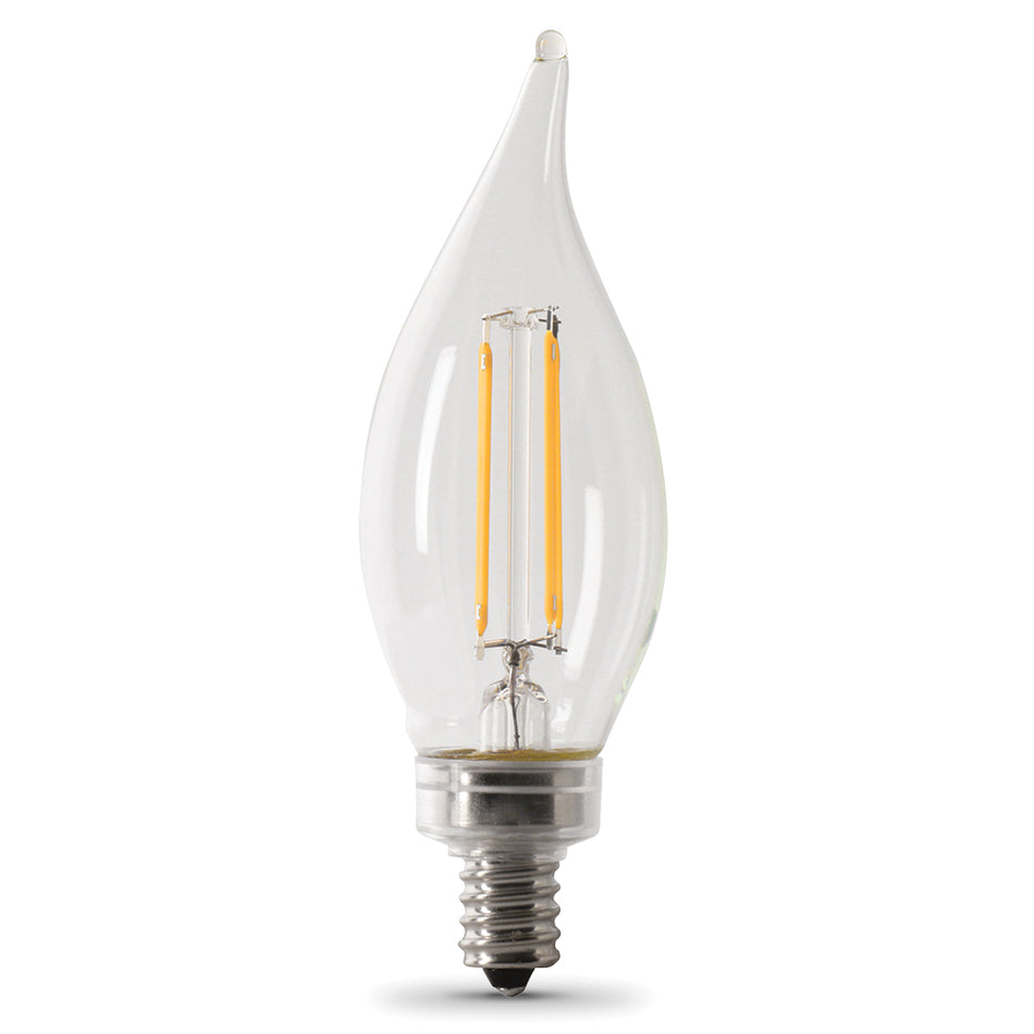 FEIT Electric CFC40/950CA/FIL/6 Flame Tip LED Bulb, 3.3 W, Bulged, Candelabra, Clear, 5000 K, 300 Lumens