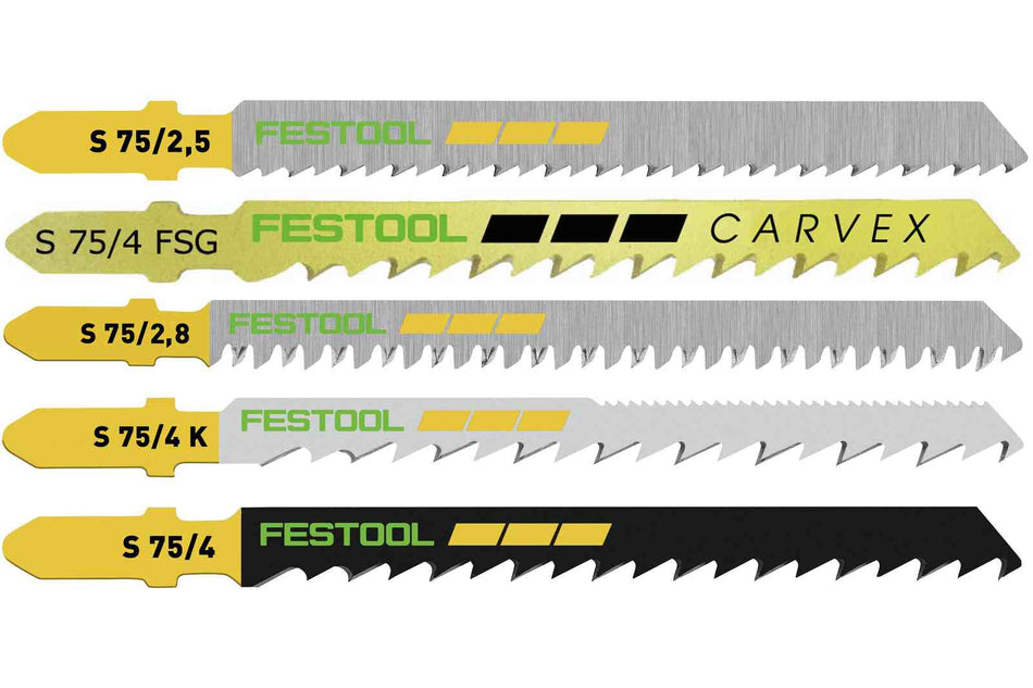 FESTOOL 204275 Jig Saw Blade Set, 3 in L, Cut Materials: Wood, 25-Piece