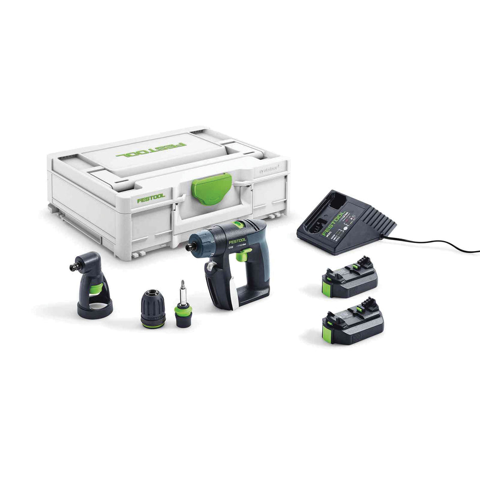 FESTOOL 576099 Cordless Drill Set, Tool/Kit: Kit, 88.5 in-lb, 141.6 in-lb, 1/32 to 3/8 in Chuck, Keyless Chuck, 10.8 V