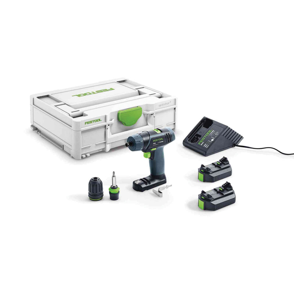 FESTOOL 576106 Cordless Drill Set, Tool/Kit: Kit, 88.5 in-lb, 141.6 in-lb, 1/32 to 3/8 in Chuck, Keyless Chuck, 10.8 V