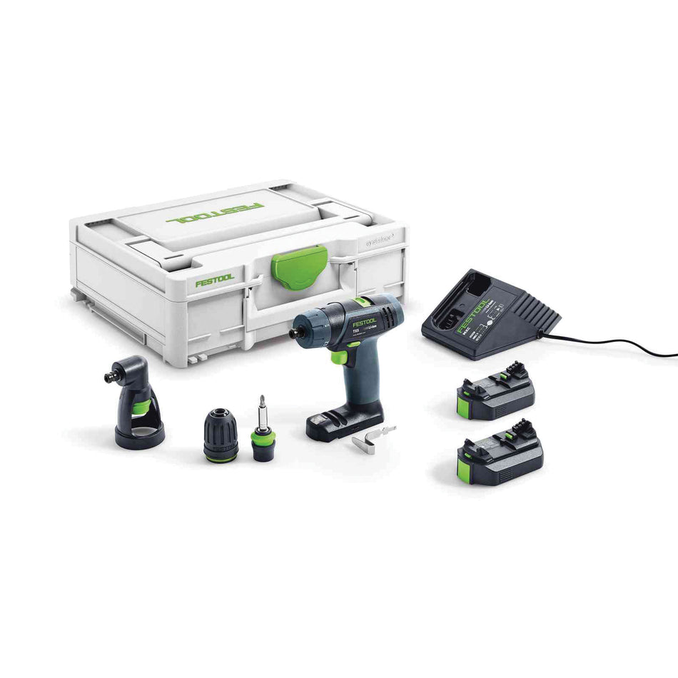 FESTOOL 576107 Cordless Drill Set, Tool/Kit: Kit, 88.5 in-lb, 141.6 in-lb, 1/32 to 3/8 in Chuck, Keyless Chuck, 10.8 V