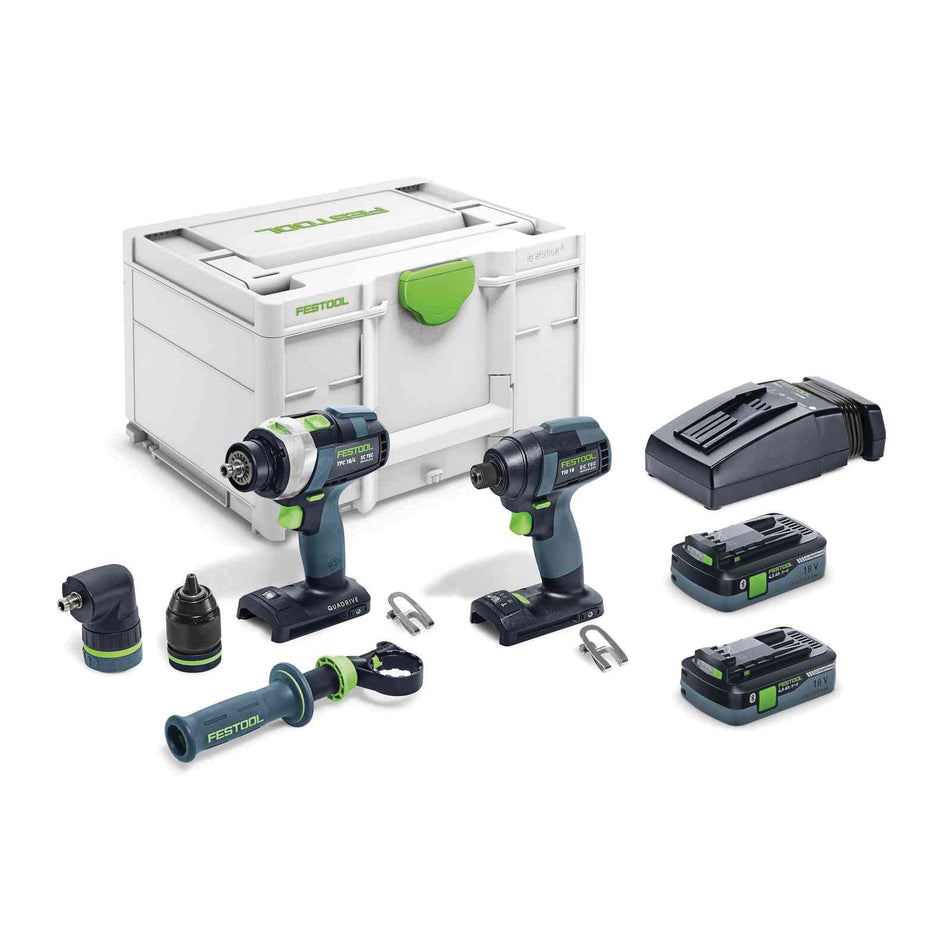 FESTOOL 576996 Screwdriver and Drill Bit Set, 18 V, 8-Tool, 2-Battery