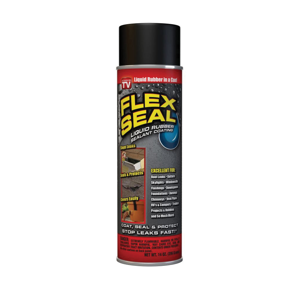 FLEX SEAL® FSR20 Sealant, Liquid, Black, Rubber Base, 24 to 48 hr Curing, 14 oz, Aerosol Can