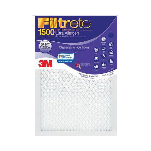 Filtrete™ 051111-02001 Filter, Ultra™ Allergen Reduction Filter, 16 in W, 25 in H, 1 in D, 12 MERV