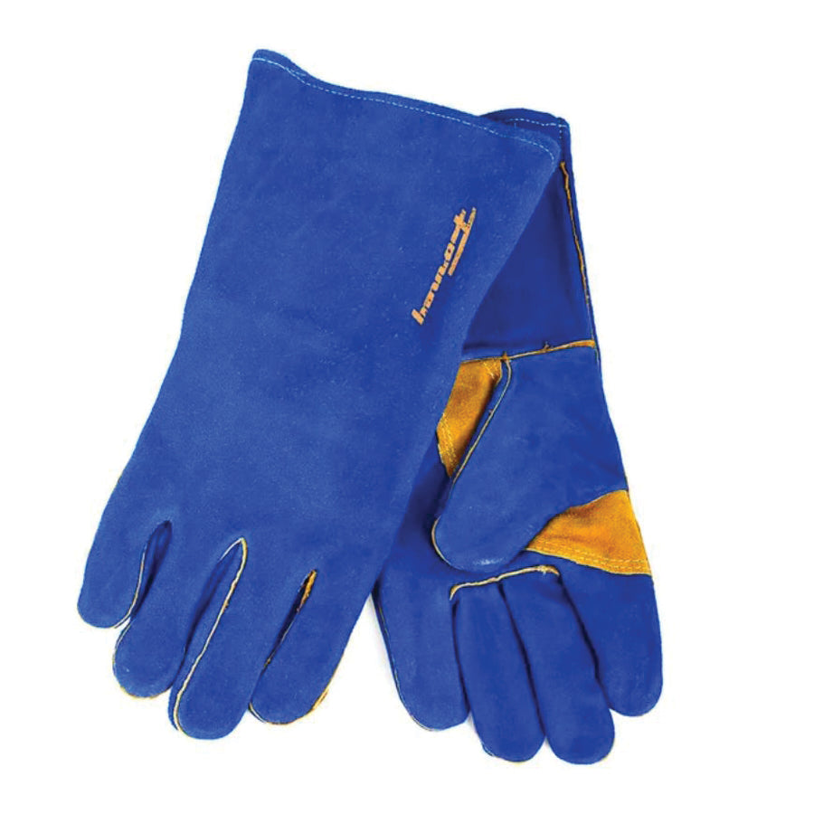 Forney® 53423 Welding Gloves, Men's, XL, Reinforced Crotch Thumb, Gauntlet Cuff, Leather Glove, Blue Glove