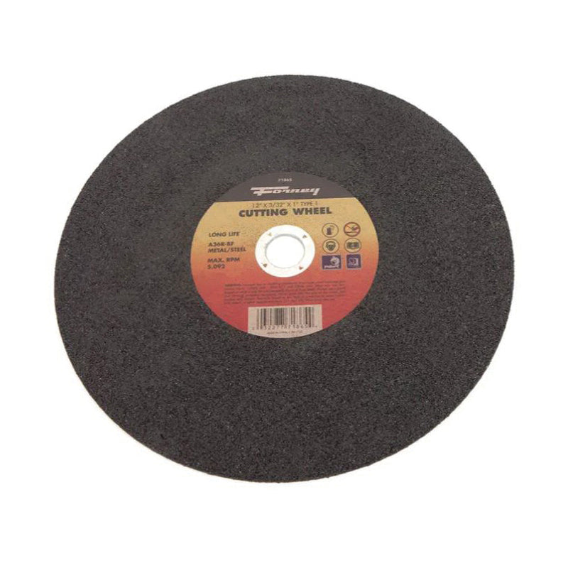 Forney® 71865 Abrasive Cut-Off Wheel, Type 1, Flat Wheel, 12 in Dia, 3/32 in Thick, 1 in Arbor, 36 Grit, Medium Grit