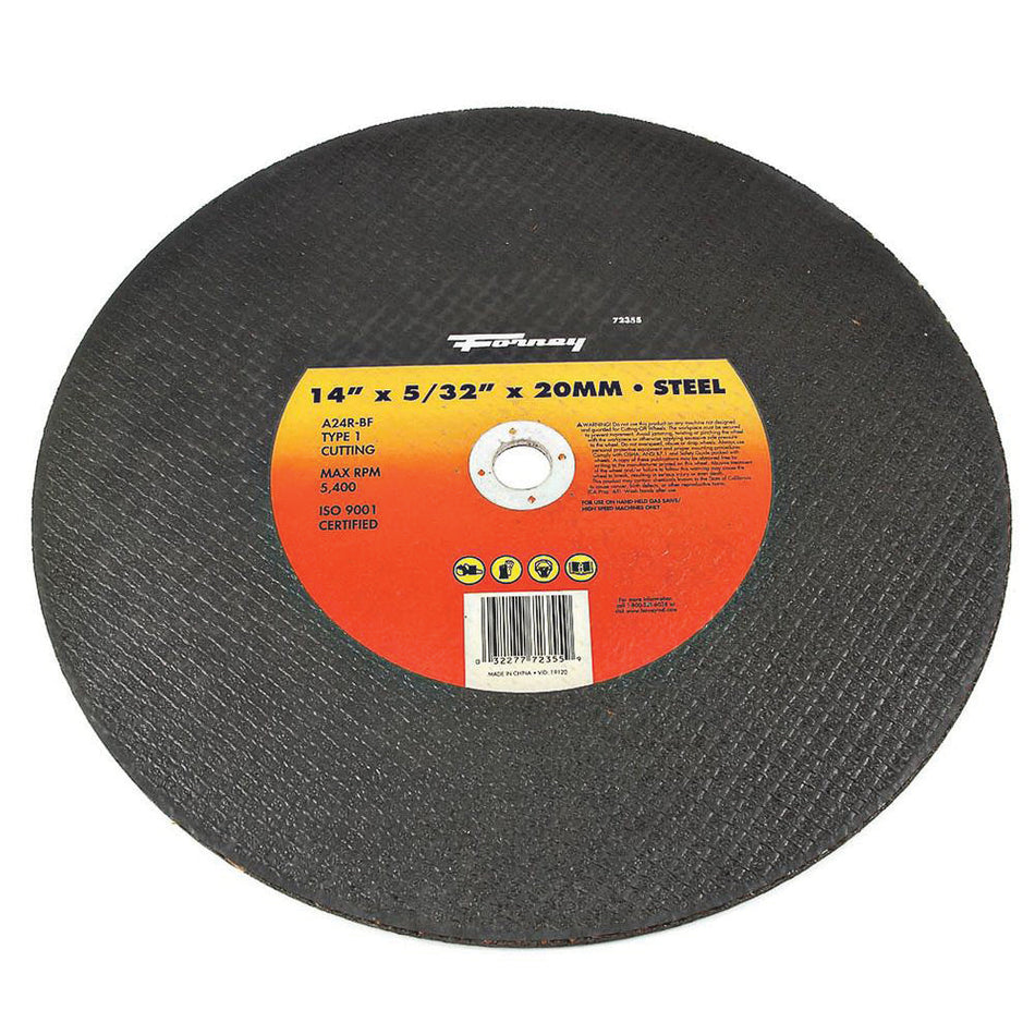 Forney® 72355 Cutting Wheel, Type 1 Wheel, 14 in Dia, 5/32 in Thick, 20 mm Arbor, 24 Grit, Coarse Grit