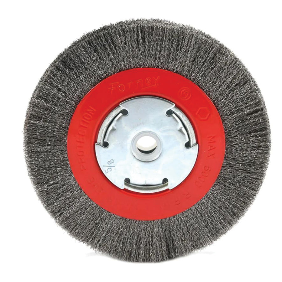 Forney® 72751 Wire Wheel Brush, 6 in Dia Brush, Crimped Bristle, 1/2 to 5/8 in Arbor, Steel Bristle