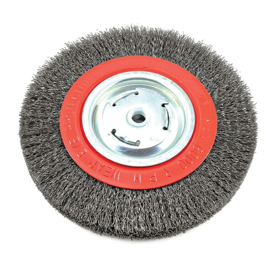 Forney® 72762 Wire Wheel Brush, 8 in Dia Brush, Crimped Bristle, 1/2 to 5/8 in Arbor, Steel Bristle