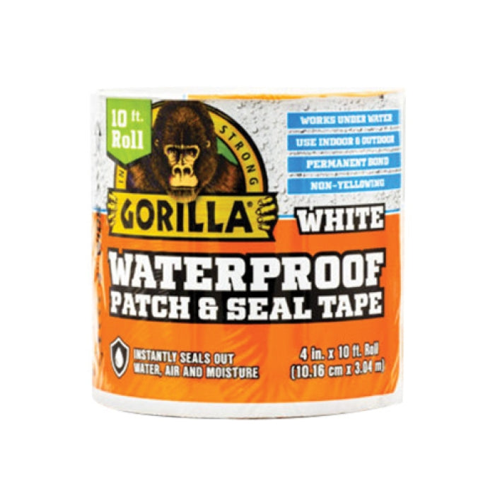 GORILLA® 101895 Patch and Seal Duct Tape, 4 in W, 10 ft L, White, Polymer Adhesive