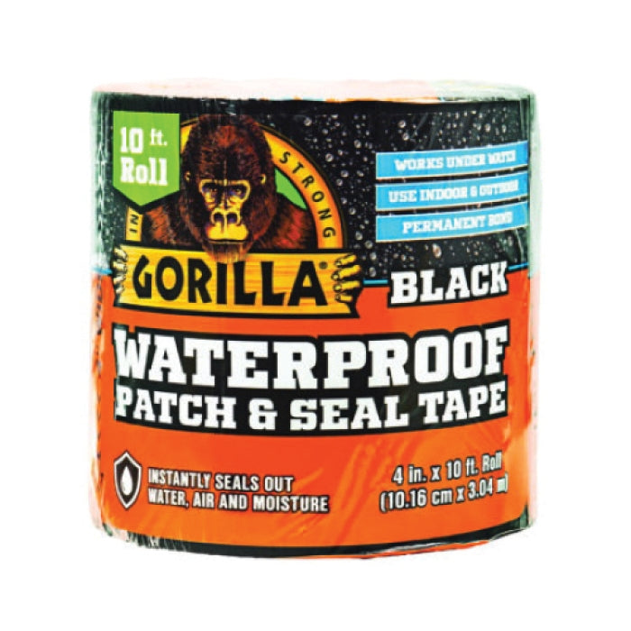 GORILLA® 4612502 Patch and Seal Duct Tape, 4 in W, 10 ft L, Black, Polymer Adhesive