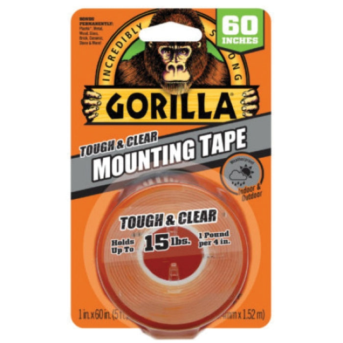 GORILLA® 6036002 Sided Mounting Tape, 1 in W, 150 in L, Crystal Clear Tape