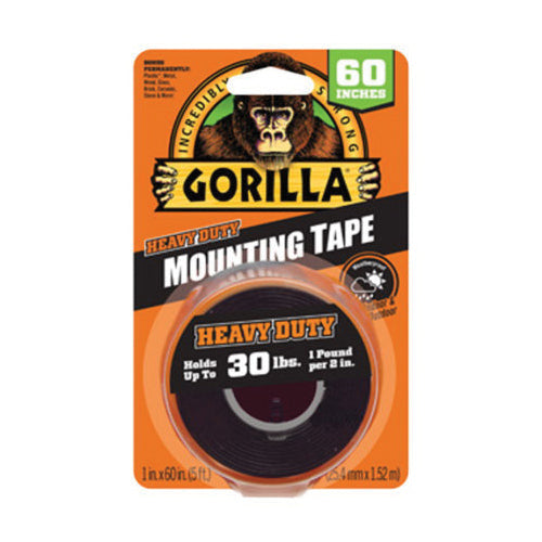 GORILLA® 6055002 Mounting Tape, 1.3 mm Thick, 1 in W, 60 in L, Black