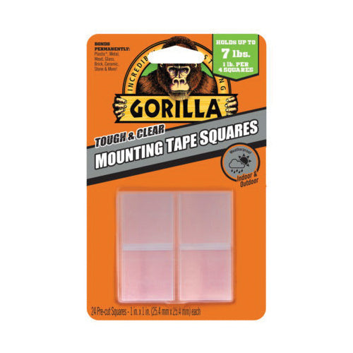 GORILLA® 6067202 Mounting Tape Square, 1 in W, 1 in L, Clear