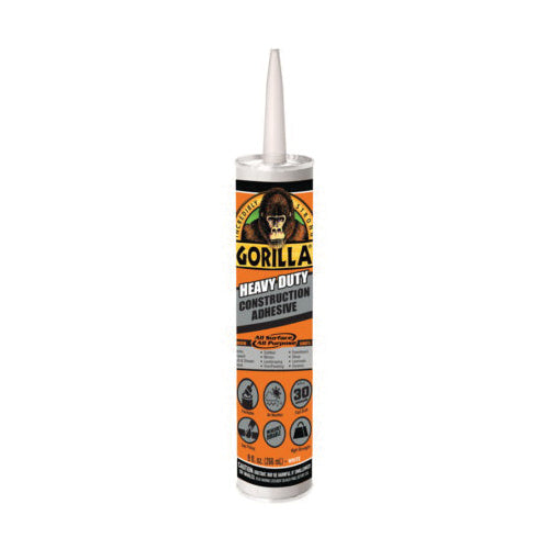 GORILLA® 8010003 Construction Adhesive, Paste, White, Musty, 24 hr Curing, 9 oz, Cartridge