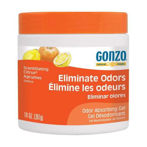 GONZO® 4119D Odor Absorbing Gel, Scentillating Citrus, Blue/Purple, 90 days -Day Freshness, 14 oz, Jar