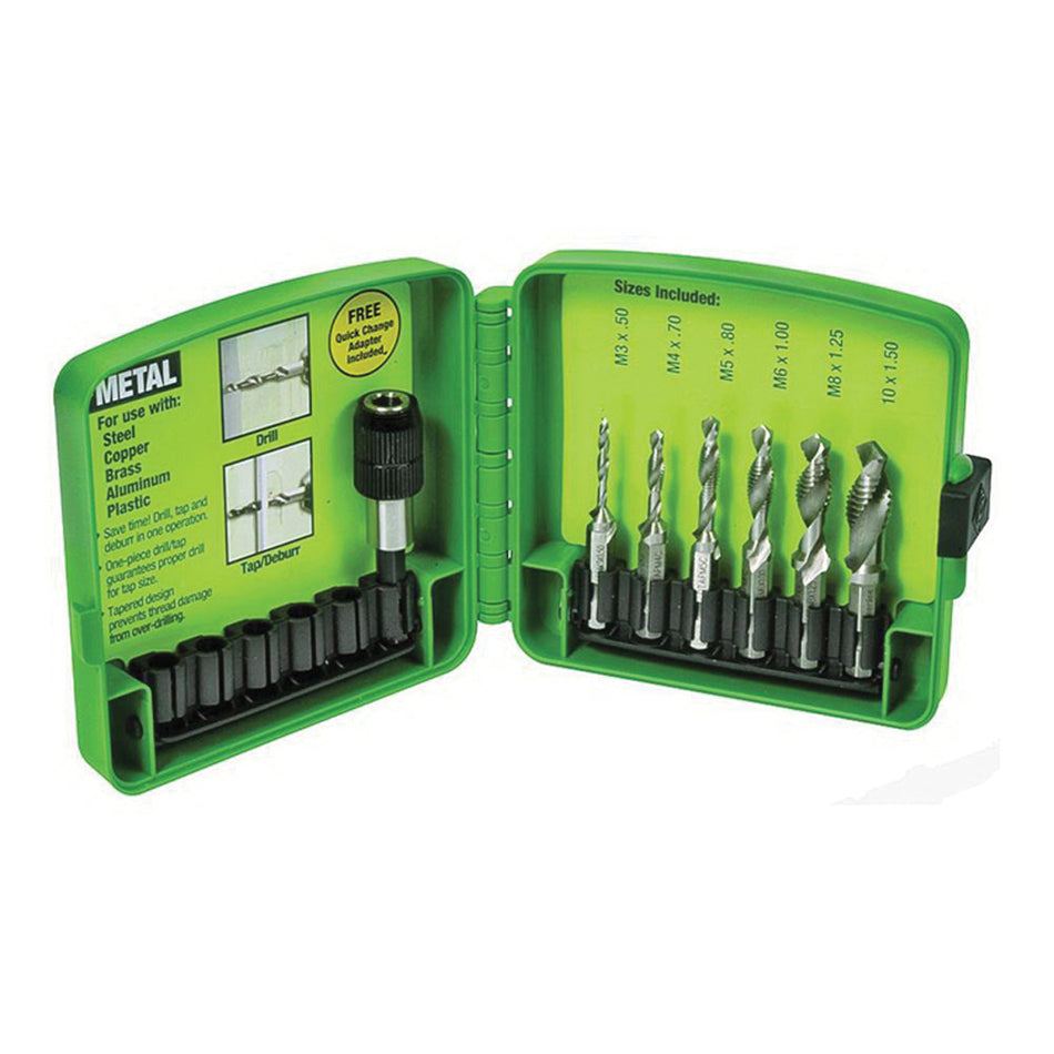 GREENLEE® DTAPKIT Combination Drill/Tap Bit Kit With Quick-Change Adapter, Steel Tap, HSS Drill Bit, 6 -Piece