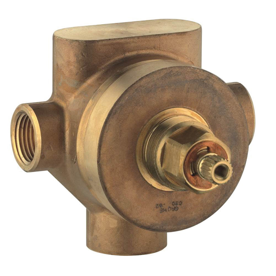 GROHE 29712000 Non Rapido® Diverter Rough-In Valve, 1/2 in Inlet, NPT Inlet, 1/2 in Outlet, NPT Outlet, 2-Way, Brass