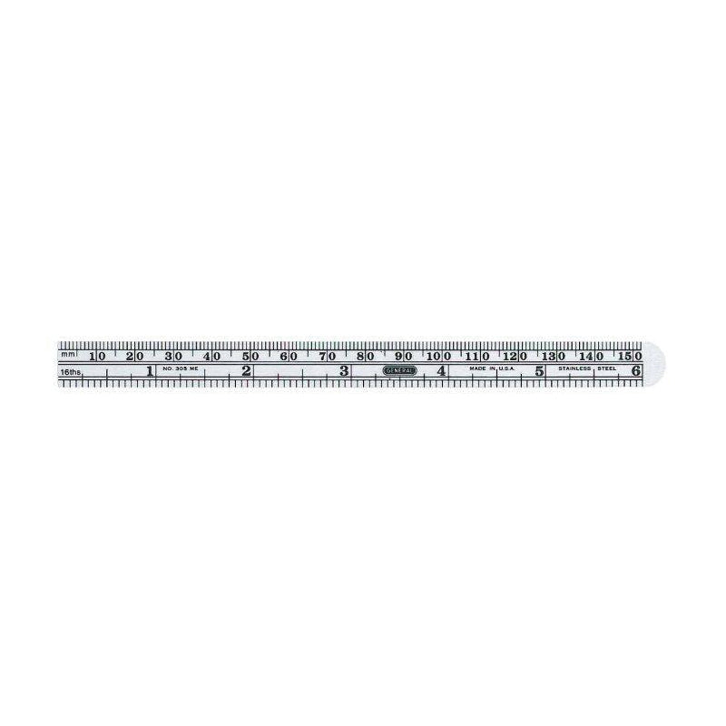 General® 305ME Rule/Ruler, 6-1/2 in L, 15/32 in W, Stainless Steel, Polished