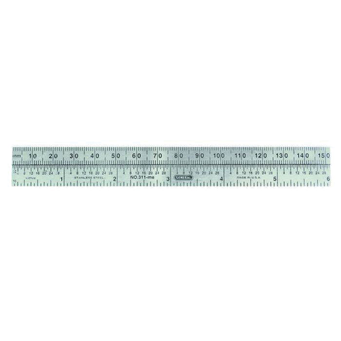 General® 311ME Economy Precision Ruler, 6 in L, 3/4 in W, Steel, Polished