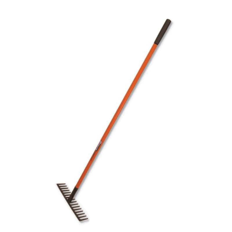 HISCO™ HIRR16T Forged Level Head Rock Rake, 3 in W Blade, 16-3/4 in L Blade, 16 -Tine, Fiberglass Handle