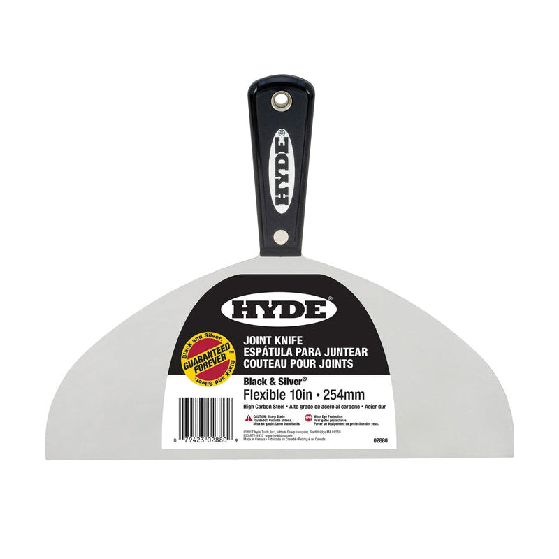 HYDE® Black & Silver™ Series 02005 Putty/Joint Knives, 10 in L Blade, 3/4 in W Blade, Carbon Steel Blade, Nylon Handle