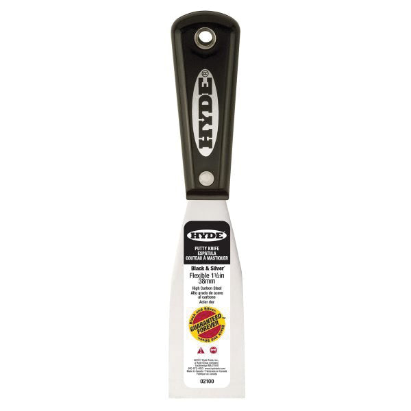 HYDE® 02100 Flexible Putty Knife, 1-1/2 in W Blade, High Carbon Steel Blade, Nylon Handle