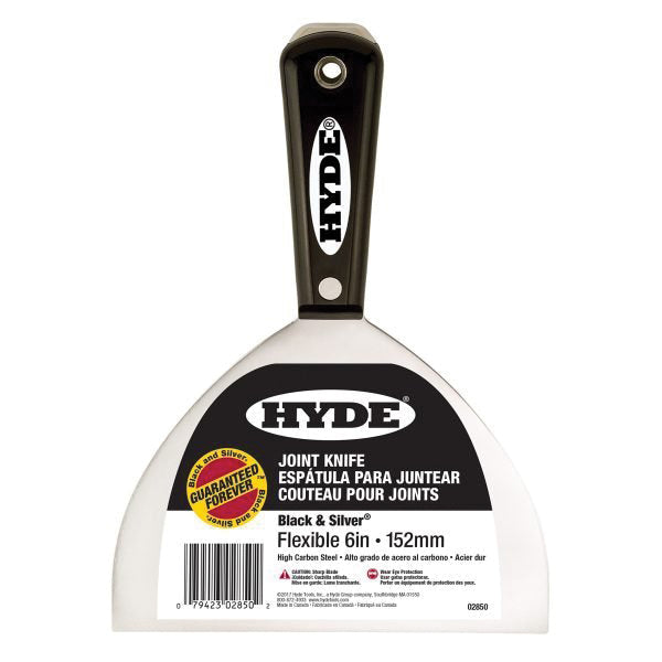 HYDE® Black & Silver® 02850 Joint Knife, 6 in W Blade, High Carbon Steel Blade, Nylon Handle