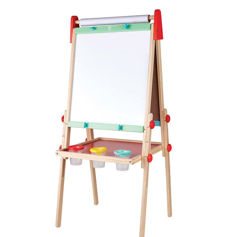 Hape E1010B All-in-One Easel, 37-1/2 to 43-1/2 in H, Black/White Board, Wood Frame, Magnetic