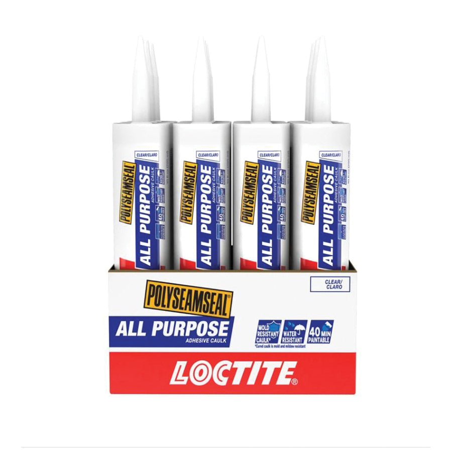 Henkel POLYSEAMSEAL® 2154740 All-Purpose Adhesive Caulk, Liquid, Clear, Acrylic, Rubber Base, 2 to 7 days Curing, 10 oz