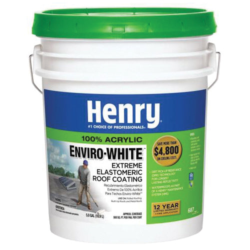 Henry® Enviro-White™ HE687046 Extreme Elastomeric Roof Coating, White, 50 g/L VOC, 100 sq-ft/gal Coverage Area, 1 gal