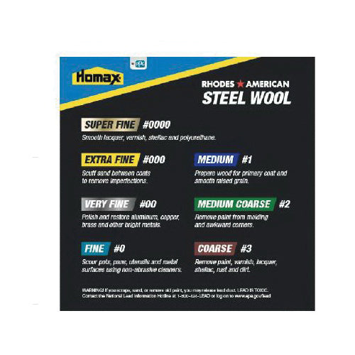 Homax® 10121000 Steel Wool Pad, 000 Grit, Extra Fine Grit