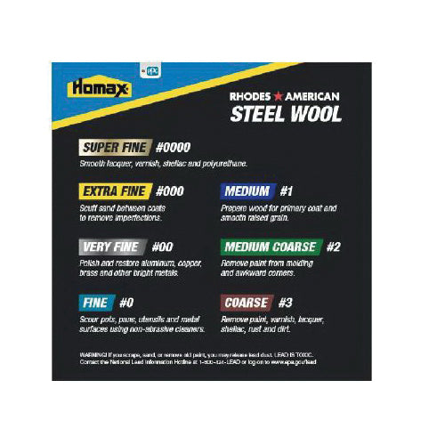 Homax® 10121100 Steel Wool Pad, 00 Grit, Very Fine Grit