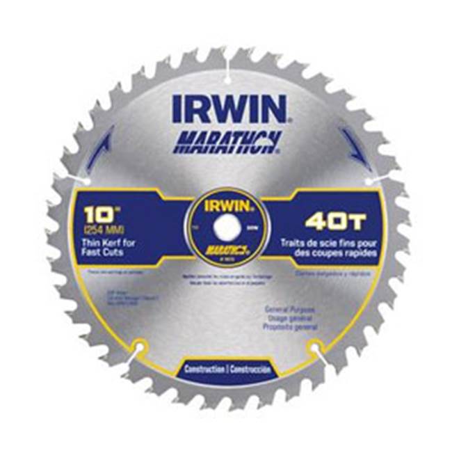 IRWIN® MARATHON® Construction Series 14070 Miter/Table Saw Blade, 10 in Dia, 5/8 in Arbor Hole, 40 -Teeth, Carbide Tip