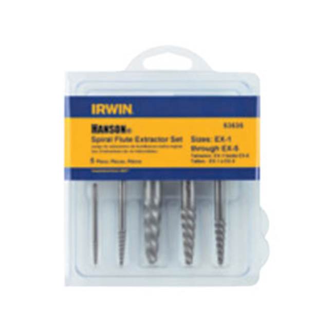 IRWIN® HANSON® 535/524 Series 53535 Spiral Flute Screw Extractor Set, 5 -Piece