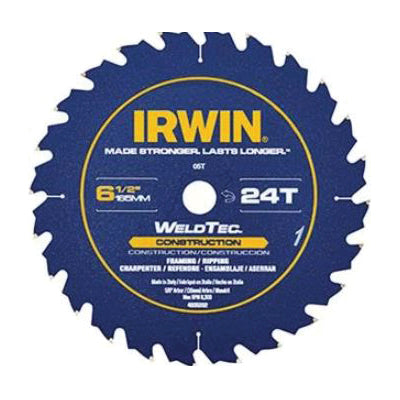 IRWIN® Construction Series 14029 Cordless Circular Saw Blade, 6-1/2 in Dia, Alternating Top Bevel, Face Ground Teeth