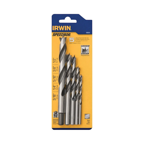 IRWIN® 49600 Drill Bit Set, 3/16 in Min Drill Bit, 1/2 in Max Drill Bit, 5 -Piece, Carbon Steel, Bright