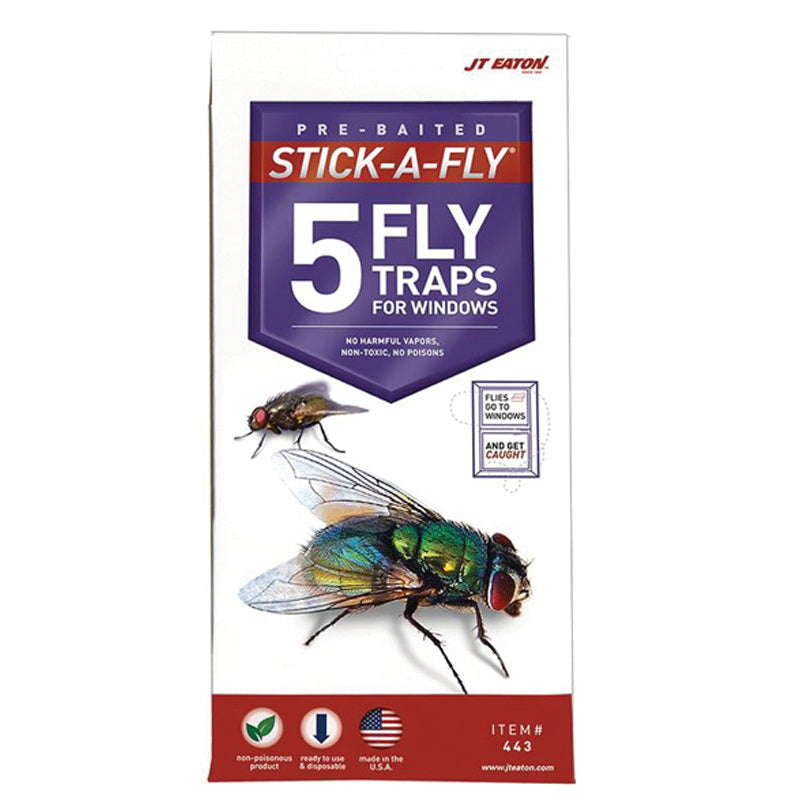 JT EATON™ Stick-A-Fly® 443 Window Fly Trap, Solid, Attracts: Flies, 5, Pack