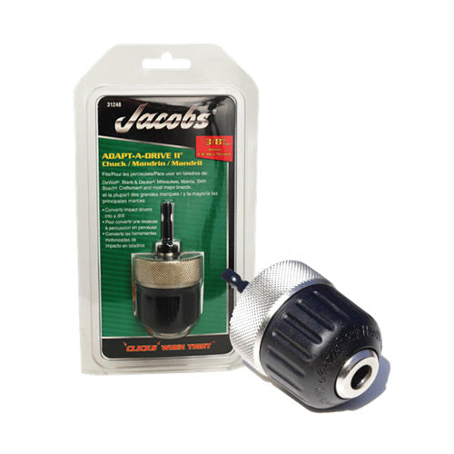 Jacobs® 30354 Professional-Duty Chuck, Keyless Chuck, 1/16 to 3/8 in Capacity, 3/8-24 Mounting, Steel, 2.17 in OAL