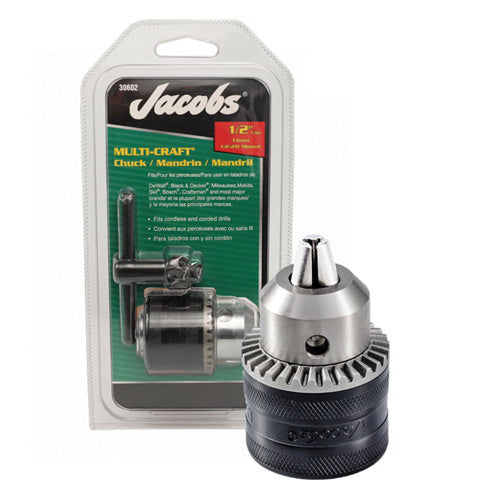 Jacobs® Multi-Craft® Series 30602 Drill Chuck With Chuck Key, Keyed Chuck, 1/16 to 1/2 in Capacity, 1/2-20 Mounting