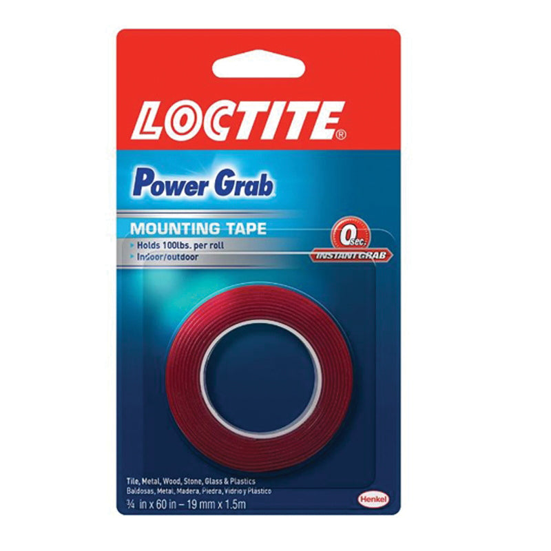 LOCTITE® POWER GRAB® 1360350 2-Sided Mounting Tape, 0.05 in Thick, 3/4 in W, 60 in L, Clear, Acrylic Adhesive