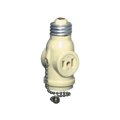 Leviton® 008-01406-00I Pull Chain Lamp Holder With 2-Outlet, 125 V