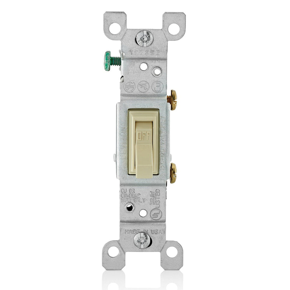 Leviton® 1451-2I Grounding AC Quiet Toggle Switch, 120 VAC, 15 A, 1/2 hp